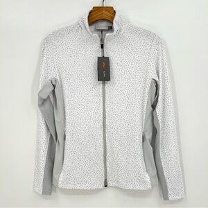 Kjus Women's Sunshine Printed Mock Neck Zip Golf Shirt Jacket in White Gray 38 M